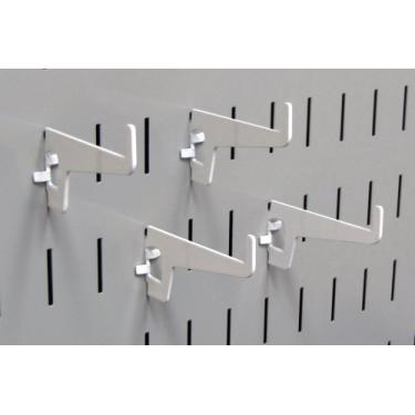 Imagem de Wall Control Pacote de ganchos de alcance longo de 6,5 cm - Ganchos de metal ranhurados para quadro de pegboard e placa de ferramentas ranhurada - Branco