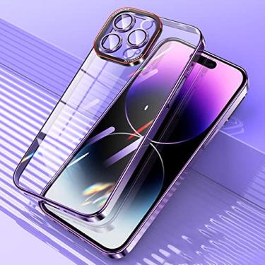 Imagem de Estojo blindado à prova de choque transparente com revestimento de luxo para iPhone 14 13 12 Pro Max 14 Plus Lente de vidro HD Capa protetora brilhante, roxo escuro, para iphone 14