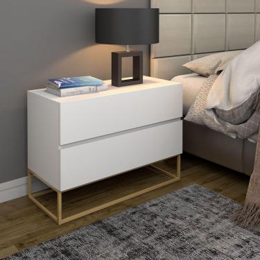 Imagem de Mesa Cabeceira Eros 60 Branco Pés Dourado Estilo Industrial