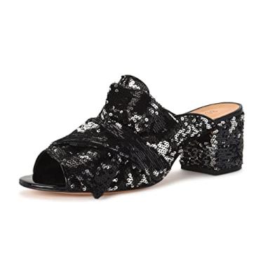 Imagem de Schutz Manon Black Preto Silver Sequin Knotted Bow Low Block Heel Slide Mule (6)