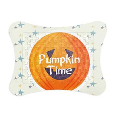 Imagem de Moldura de quebra-cabeça de Halloween com estampa de abóbora redonda ornamento de jogos de quebra-cabeça