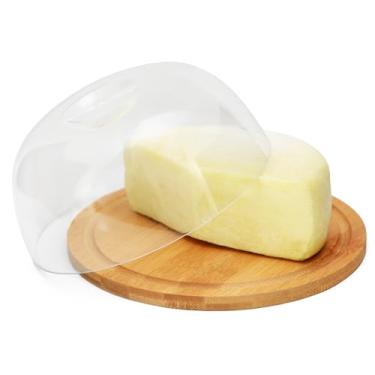 Imagem de Porta Queijo Redondo Bambu c/Tampa Acrílico Queijeira Madeira Mesa Posta Cantinho do Café Boleira Porta Fatias Porta Frios