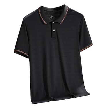 Imagem de Camiseta masculina atlética manga curta secagem rápida lisa listrada polo leve fina, Preto, M