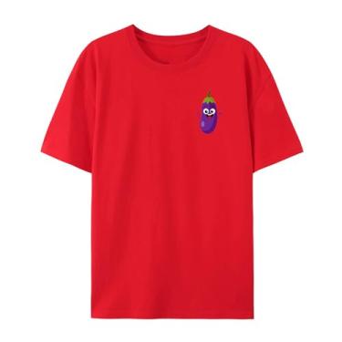Imagem de Camiseta para homens e mulheres desenho animado berinjela engraçada expressão fofa para presentes para filho filha irmãos irmãs, Vermelho, 4G