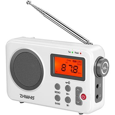 Imagem de ZHIWHIS Rádio portátil, sintonizador digital de ondas curtas AM FM com melhor recepção, rádios relógio operados por bateria com temporizador de sono e função predefinida, receptor estéreo com