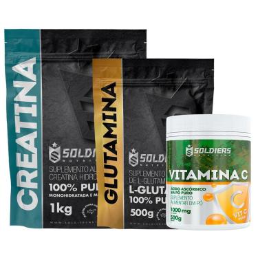 Imagem de Kit: Creatina Monohidratada 1Kg + Glutamina 500g + Vitamina C Em Pó 500g - 100% Pura Importada-Unissex