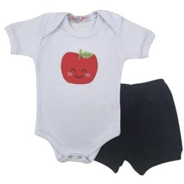 Imagem de Conjunto Roupa Bebê Frutinha Body Manga Curta Maçã e Short Menina-Masculino