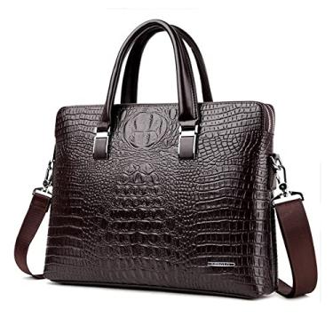 Imagem de ANNI RIEL Bolsa masculina de couro com estampa de crocodilo, bolsa mensageiro, bolsa de couro, maleta, escritório, trabalho, Marrom