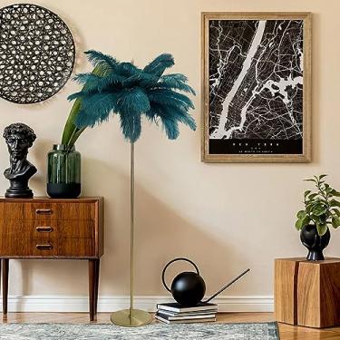 Imagem de Luminária de chão de penas de avestruz natural Candeeiro de chão de penas douradas para decoração de sala de estar Candeeiro de chão com abajur de penas Lâmpada de pé regulável para quarto, estudo,