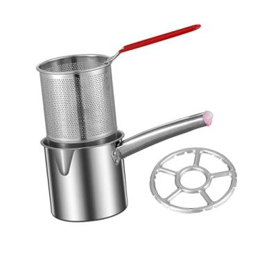 Imagem de Generic Fritadeira de aço inoxidável pequena panela com alças, portátil com cesta, fritadeira de óleo profundo para restaurante doméstico, cesto cesto 1.2L