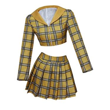 Imagem de RoleplayCos Costume Escolar Amarelo Xadrez Saia e Jaqueta Cher Clueless (XXXL, Amarelo) para Mulheres Adultas Plus Size