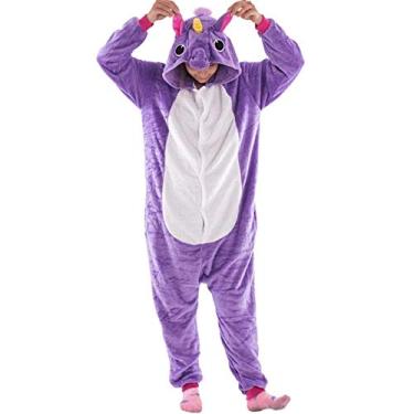 Imagem de Fantasia Macacão de Unicórnio Kigurumi Infantil Lilás Com Capuz P 3-4