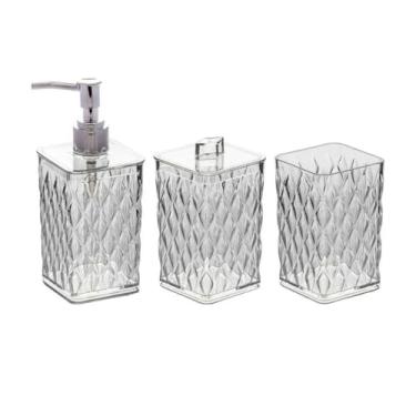 Imagem de Kit Suporte Escova Dental Porta Cotonete Saboneteira Bancada (Incolor)