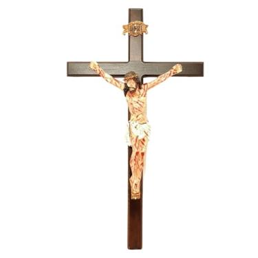 Imagem de Crucifixo de Parede com Cristo Chagado em Resina Madeira 33 cm