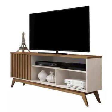 Imagem de Rack Para Tv Até 55 Polegadas Retrô Ripado Malbec Germai, Off White/FR