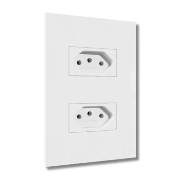 Imagem de Conjunto Tomada Dupla Recta 10A Com Placa Branca - B.Lux - BLUX