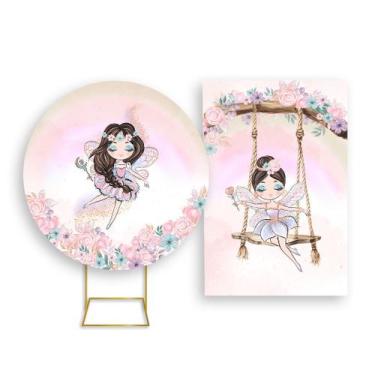 Imagem de Painel De Festa Redondo 1,50x1,50 + Painel Vertical 1,50x2,20 - Fadas 
