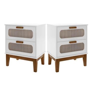 Imagem de conjunto 2 mesa de cabeceira para cama estilo retro pé puxador madeira