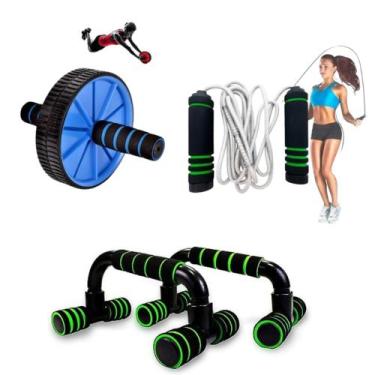 Imagem de Kit Apoio Para Flexão Barra + Corda + Roda Abdominal Exercício Treine 