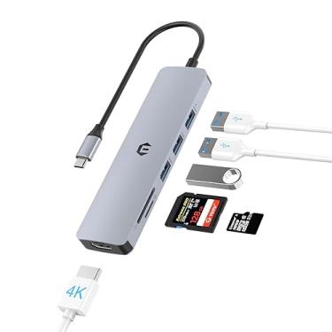 Imagem de Hub USB C, Hub TOTU 6 em 1 tipo C com adaptador HDMI 4K, portas USB 3.0/2.0, leitor de cartão SD/TF, estação de ancoragem adaptador USB C multiportas para MacBook Pro Air, Surface Pro, iPad Pro