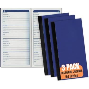 Imagem de 1InTheOffice Livro para guardar senhas, diário de senhas, organizador de senhas para nomes de usuário, logins e endereços da Web, 8,5 cm x 16 cm, 192 entradas, pacote com 3