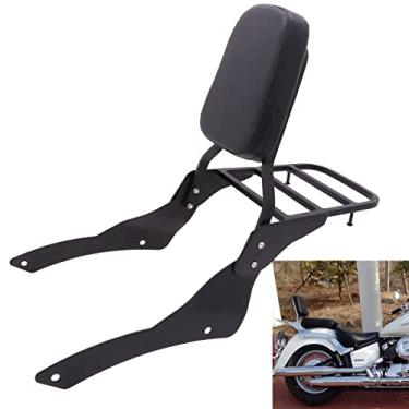 Imagem de Motaux Passenger Sissy Bar com bagageiro encosto para Yamaha V Star 650 400 Classic XVS650 XVS400 DragStar 1998-2018, preto