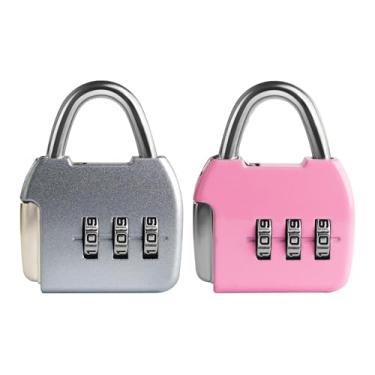 Imagem de Fechadura de combinação pequena de 3 dígitos, mini armário, cadeado de viagem, diário, caixa, bagagem, mala, mochila (prata + rosa)