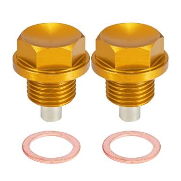 Imagem de X AUTOHAUX Conjunto de 2 plugues de drenagem de óleo M16x1,5 magnético liga de alumínio porca de drenagem de óleo parafuso de drenagem de óleo com 2 arruelas para carro motocicleta tom dourado