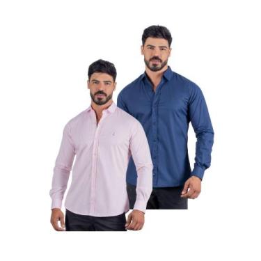 Imagem de Camiseta Social Manga Longa Masculina Kit Azul e Rosa - vtop, M