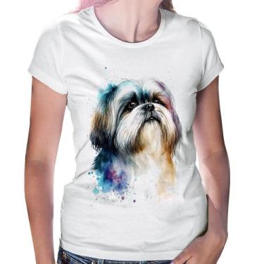 Imagem de Baby Look Cachorro Shih Tzu Watercolor - Foca na Moda, Branco, M