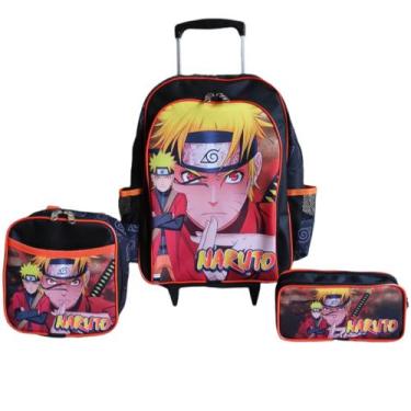 Imagem de Kit mochila de rodinhas Naruto ninja infantil escolar meninos novidade