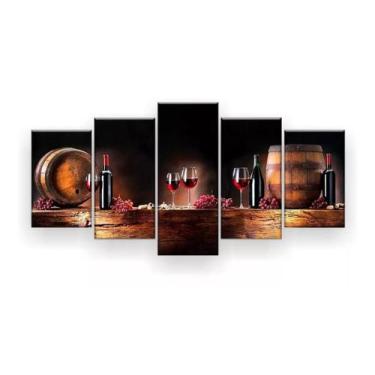 Imagem de Quadro Decorativo Vinho Uvas Mosaico 5pc 129x61 Sala Quarto - Loja Wal