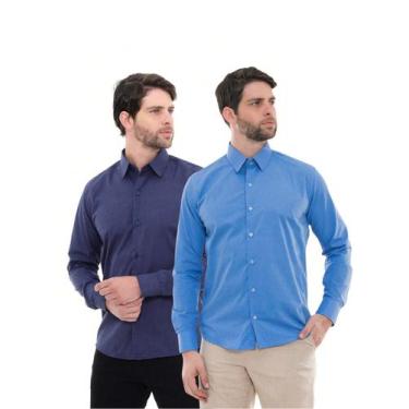 Imagem de KIT Masculino 2 Peças - Camisa Social Premium Tipo Linho Azul Marinho 