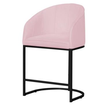 Imagem de Poltrona Banqueta Decorativa Mia Luxo Base Metal Preta Suede  - Estopa