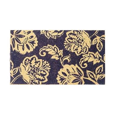 Imagem de Eco Living Tapete de porta de coro, tapetes de entrada com suporte de PVC antiderrapante, tapete interno ao ar livre para decoração da porta da frente, casa e escritório, tapetes de boas-vindas com estampa floral, azul marinho, 76 cm x 43 cm