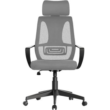 Imagem de IULULU Cadeira Ergonômica, Grande e Alta, com Encosto de Malha, Suporte Lombar, Encosto de Cabeça, Ajustável, Estável e Durável, Cinza, para Escritório