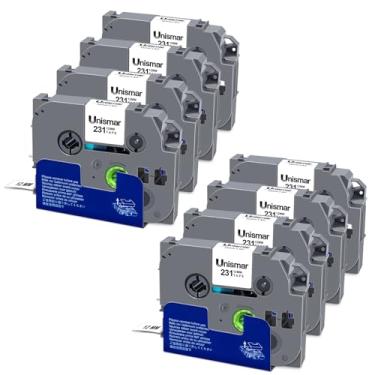 Imagem de Unismar Tze 12 mm 0,47 Branco laminado compatível com Brother TZe-231 TZ231 1/2" Fita de etiqueta para Ptouch PT-D220 Ptd210 Pth110 Pth100 Ptd600 Ptd400 Ptd200, preto sobre branco, 1/2" x 26,2 ', pacote com 8