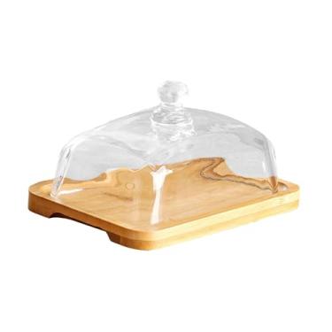 Imagem de DimyFew Suporte de bolo de madeira com tampa de vidro Prato de manteiga de madeira prato de bolo de luxo suporte de bolo para sobremesa muffins de aniversário, Cor de Madeira Clara