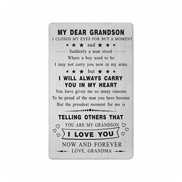 Imagem de Yobent To My Grandson Gifts from Grandma, Happy Grandson Birthday Gift Card, presente de formatura de neto personalizado, cartão carteira de neto, presente de dia de casamento I Love You neto, Dia dos Namorados