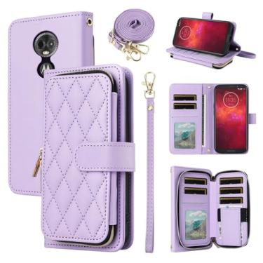 Imagem de Furiet Argyle Capa carteira para Moto Z3 / Z3 Play com alça de ombro, 9+ compartimentos para cartões, bolsa com zíper, capa de celular luxuosa de couro PU para Motorola MotoZ3 Z 3 capa 3 3Z Z3play