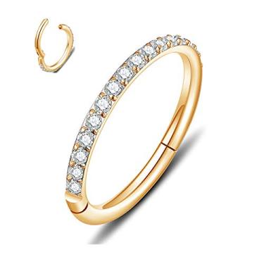 Imagem de Anel de nariz articulado, argola de aço cirúrgico 316L, joia de septo com pedras transparentes ou opala, estética, hipoalergênica, piercing não mancha, disponível em 18G, 16G, 6 mm - 8 mm - 10 mm, prata - ouro rosa Dourado