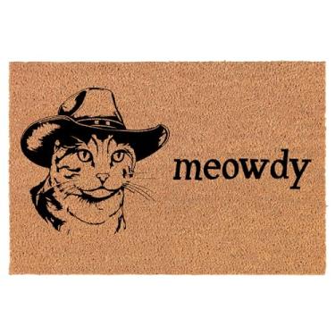 Imagem de Capacho Coir para porta da frente novo presente de inauguração de casa gato meowdy engraçado howdy country cowboy gato (61 cm x 40 cm pequeno)