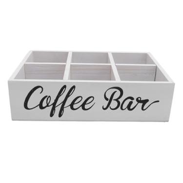 Imagem de Organizador da Estação de café Com Divisor, Suporte de Açúcar de Bancada Sacos de chá Caixa de Armazenamento para Guardanapo Cápsulas de café Adoçantes Condimentos (WHITE)