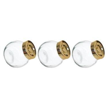 Imagem de Kit 3 Porta Temperos Em Vidro Com Tampa Metálica Dourado 170ml - D'ros