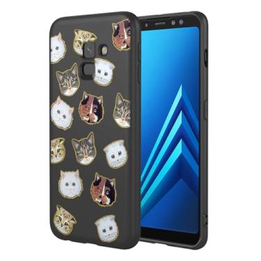 Imagem de KOARWVC Capa de celular para Galaxy A8 Plus 2018, capa para Samsung A8+ 2018 SM-A730F, design fofo com estampa de gato, capa protetora fina de TPU macio para Samsung Galaxy A8 Plus 2018 gato preto