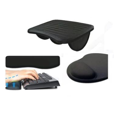 Imagem de Kit Apoio Descanso para os Pés, Mouse Pad e Apoio Para Teclado Preto Liso (com apoio de pulso)