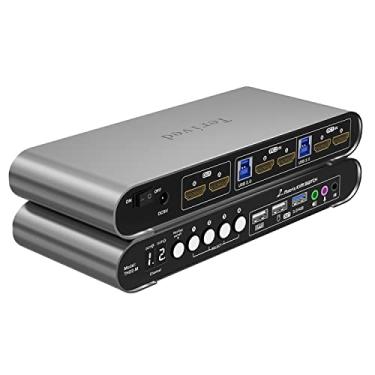 Imagem de Terived 2 Computadores 2 Monitores Hdmi Matrix Automatic Kvm Switch 4K@60Hz, Hotkey Switching, Edid, Display Digital E Shell De Alumínio, Hub Usb 3.0 Áudio Microfone Com Cabos