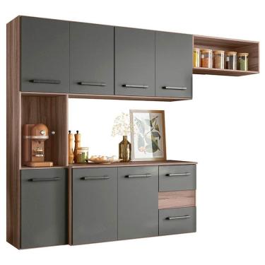 Imagem de Cozinha Compacta Suspensa Juliete 7 Portas 2 Gavetas Nicioli Carvalho Nature-chumbo