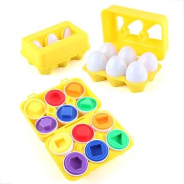 Imagem de Brinquedo Educativo Montessori Infantil Caixa de Ovos Páscoa De Encaixar Formas Geométricas Cores Sensorial Cordenação Motora (Caixa de Ovos com 6 unidades)