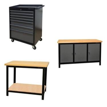 Imagem de Conjunto 1 Carro Profissional 7 Gavetas 2 Bancadas 150cm para Ferramen